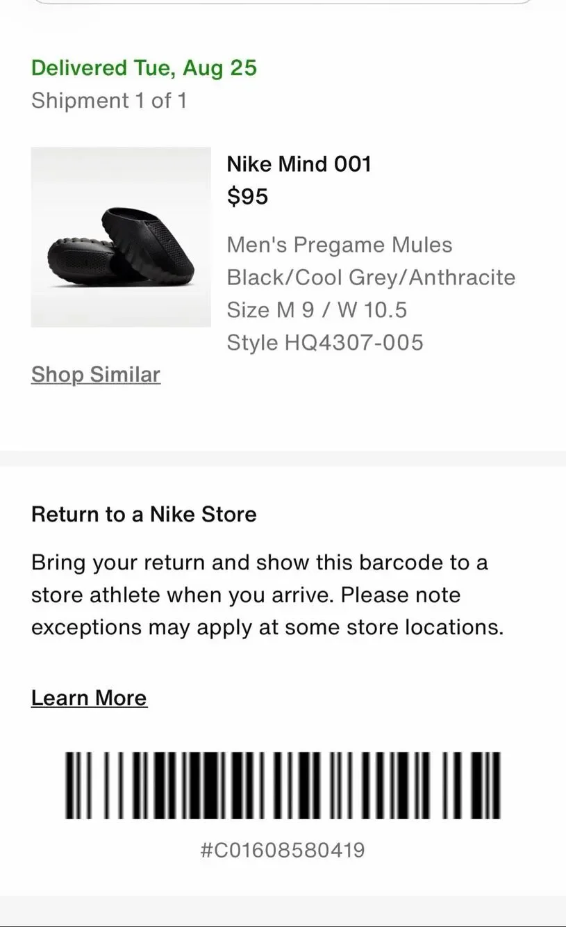 NIKE MIND 001 sz 9 authentic w/ receipt from Nike